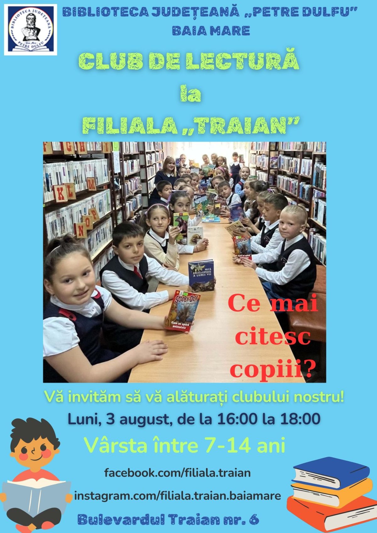 Club de lectură pentru copii la Filiala Traian a Bibliotecii Județene din Baia Mare