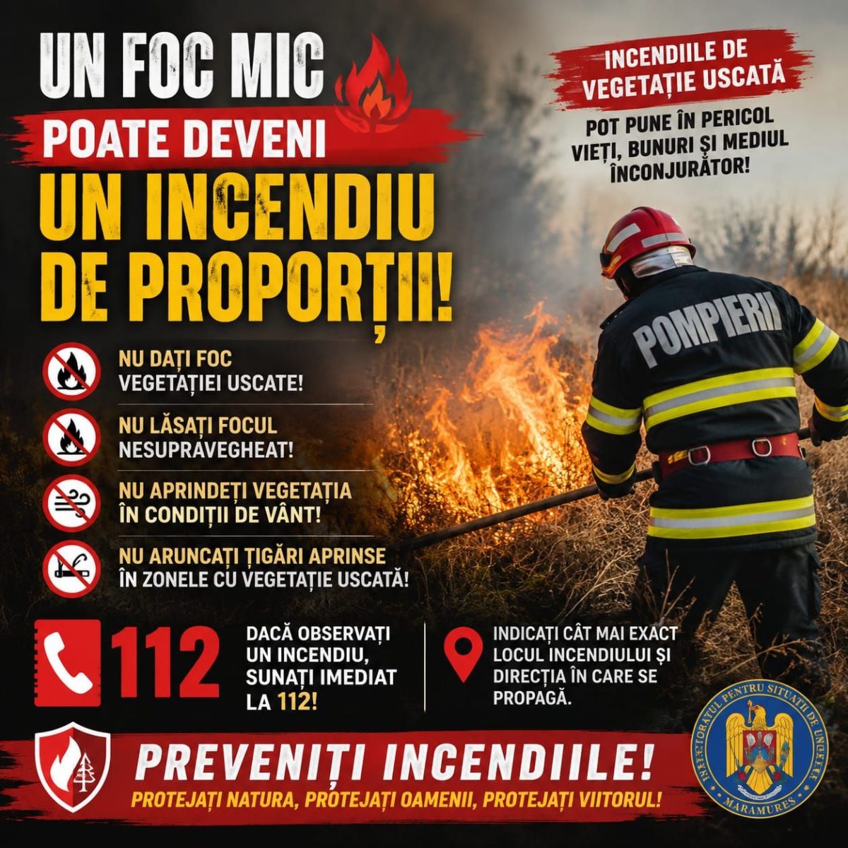 ISU Maramureș: intervenții tot mai frecvente la incendii de vegetație uscată
