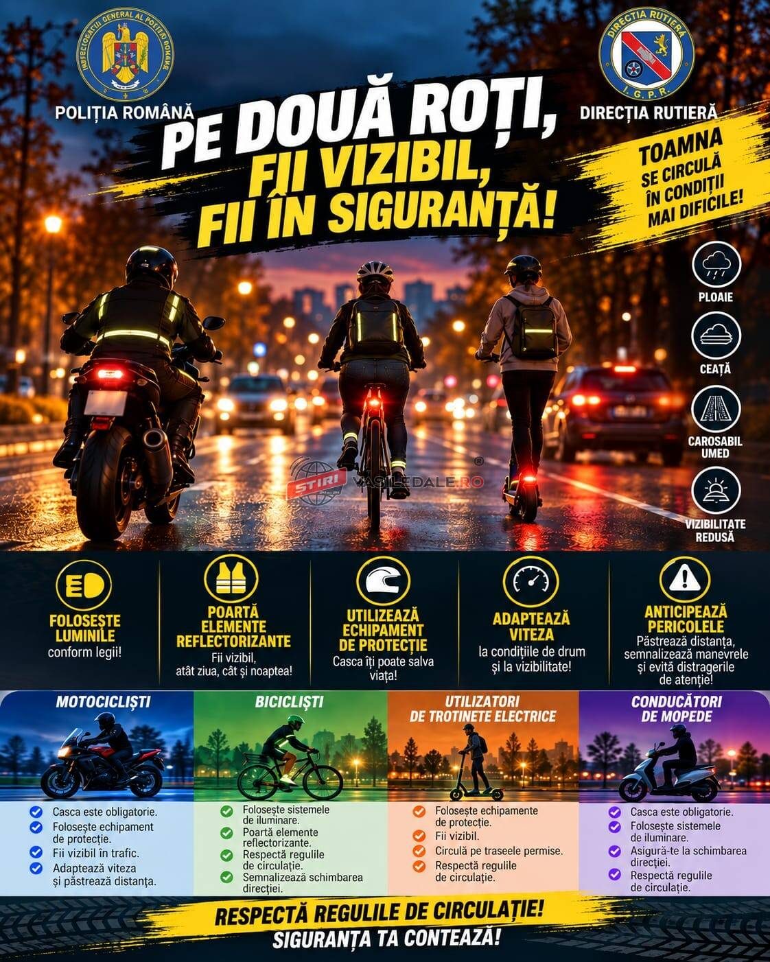 Poliția Maramureș face controale pentru motocicliști, bicicliști și utilizatori de trotinete între 1 și 31 octombrie 2026